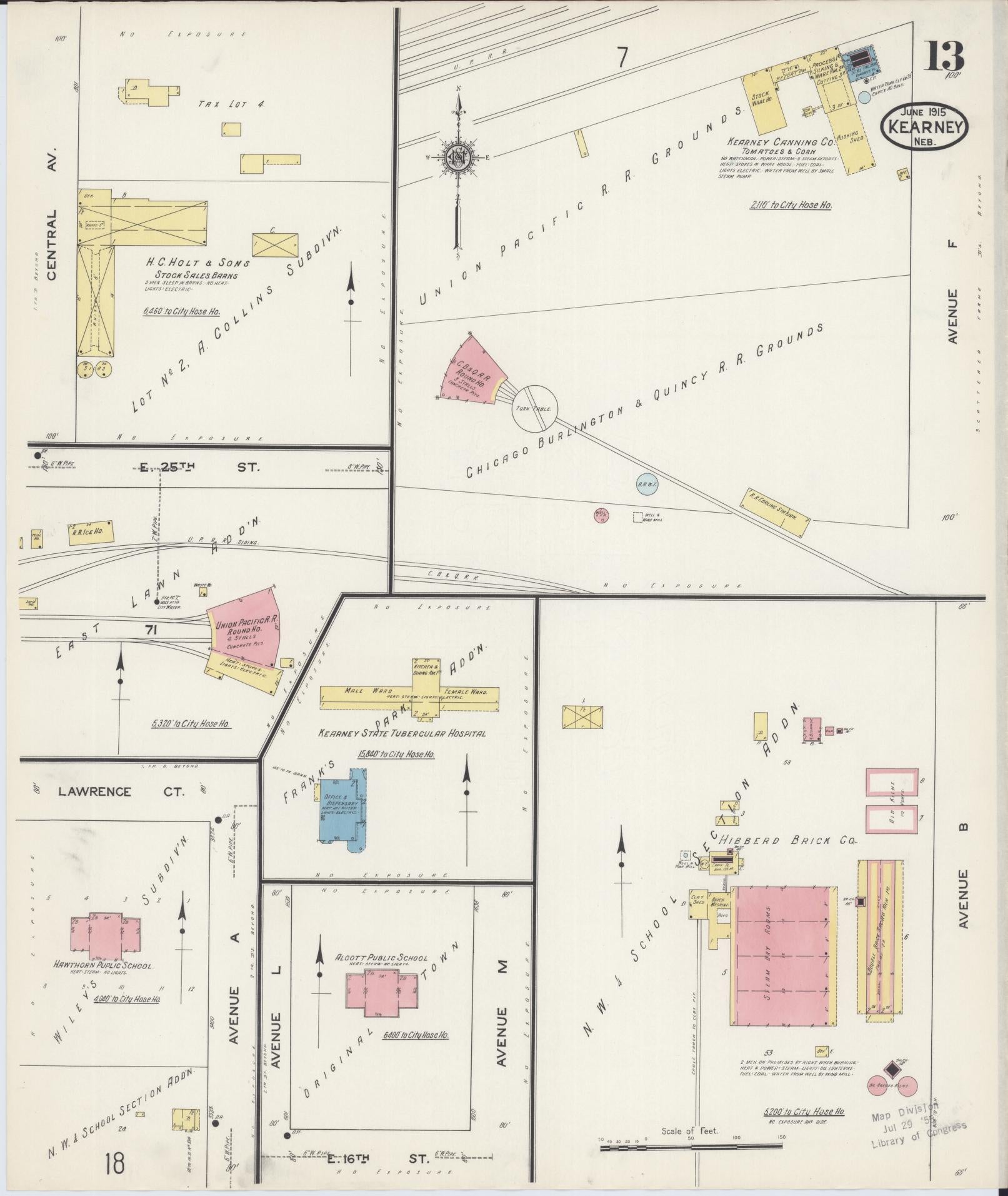 Sanborn Fire Insurance Map from Kearney, Buffalo County, Nebraska (1915), Sheet #0013 - Historic Sanborn Fire Insurance Map Print, vintage old map wall art, antique decor, genealogy gift, Nebraska Nebraska map