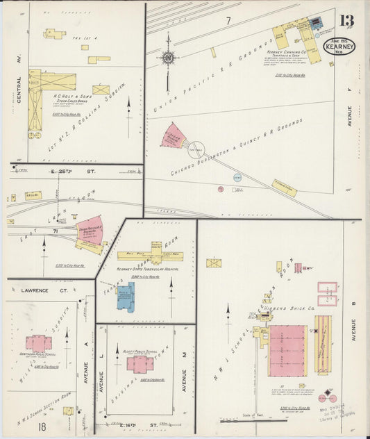 Sanborn Fire Insurance Map from Kearney, Buffalo County, Nebraska (1915), Sheet #0013 - Historic Sanborn Fire Insurance Map Print, vintage old map wall art, antique decor, genealogy gift, Nebraska Nebraska map