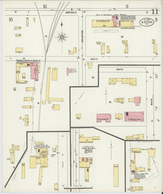 Sanborn Fire Insurance Map from Keene, Cheshire County, New Hampshire (1897), Sheet #0011 - Historic Sanborn Fire Insurance Map Print, vintage old map wall art, antique decor, genealogy gift, New Hampshire New Hampshire map