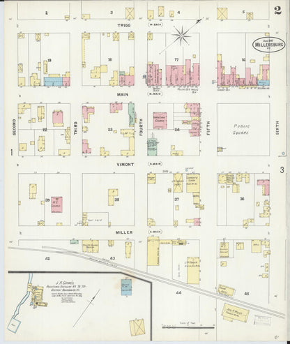 Sanborn Fire Insurance Map from Millersburg, Bourbon County, Kentucky (1897), Sheet #0002 - Complete Map Set gallery image, historic Sanborn map, vintage wall art, Kentucky Kentucky