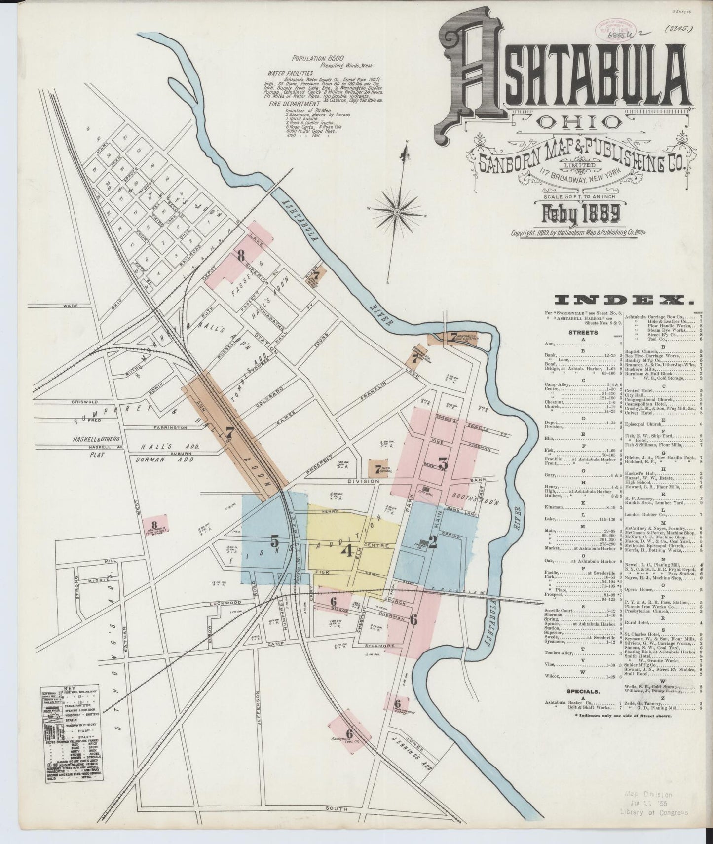 Sanborn Fire Insurance Map from Ashtabula, Ashtabula County, Ohio (1889), Sheet #0001 - Historic Sanborn Fire Insurance Map Print, vintage old map wall art, antique decor, genealogy gift, Ohio Ohio map