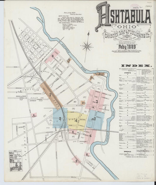 Sanborn Fire Insurance Map from Ashtabula, Ashtabula County, Ohio (1889), Sheet #0001 - Historic Sanborn Fire Insurance Map Print, vintage old map wall art, antique decor, genealogy gift, Ohio Ohio map