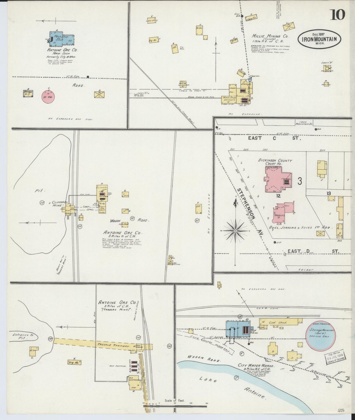 Sanborn Fire Insurance Map from Iron Mountain, Dickinson County, Michigan (1897), Sheet #0010 - Complete Map Set gallery image, historic Sanborn map, vintage wall art, Michigan Michigan