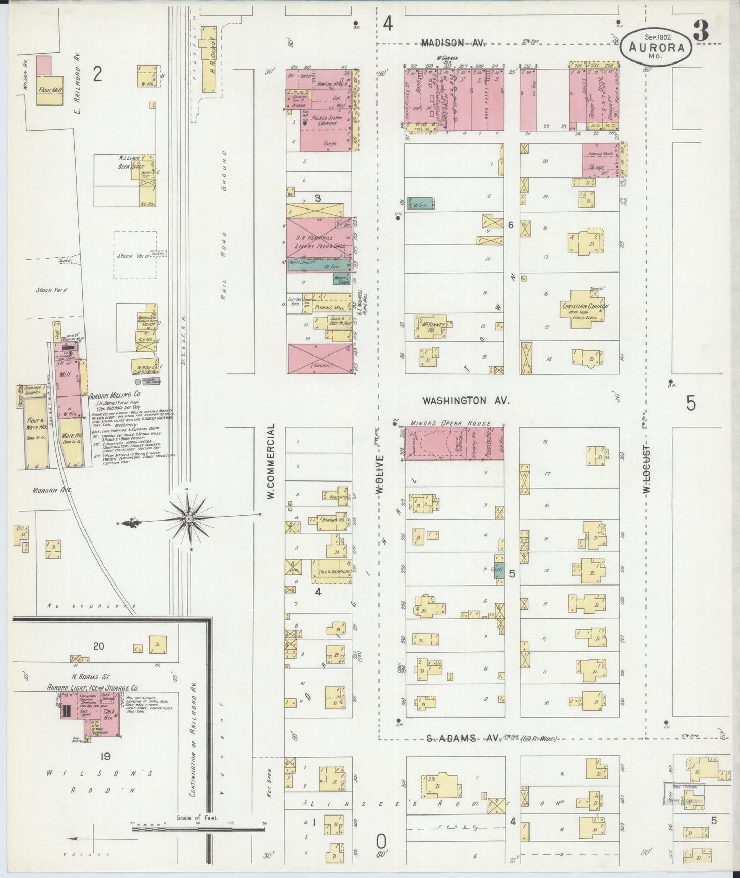 Sanborn Fire Insurance Map from Aurora, Lawrence County, Missouri (1902), Sheet #0003 - Historic Sanborn Fire Insurance Map Print, vintage old map wall art, antique decor, genealogy gift, Missouri Missouri map
