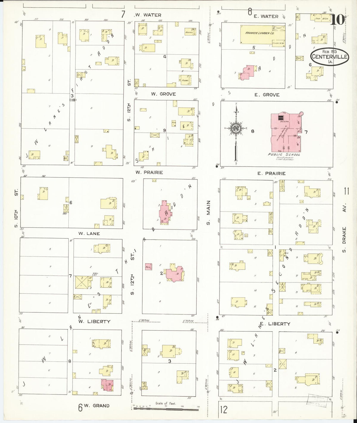 Sanborn Fire Insurance Map from Centerville, Appanoose County, Iowa (1913), Sheet #0010 - Historic Sanborn Fire Insurance Map Print