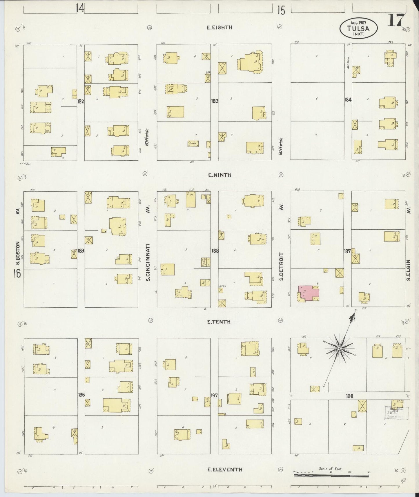 Sanborn Fire Insurance Map from Tulsa, Tulsa County, Oklahoma (1907), Sheet #0017 - Complete Map Set gallery image, historic Sanborn map, vintage wall art, Oklahoma Oklahoma