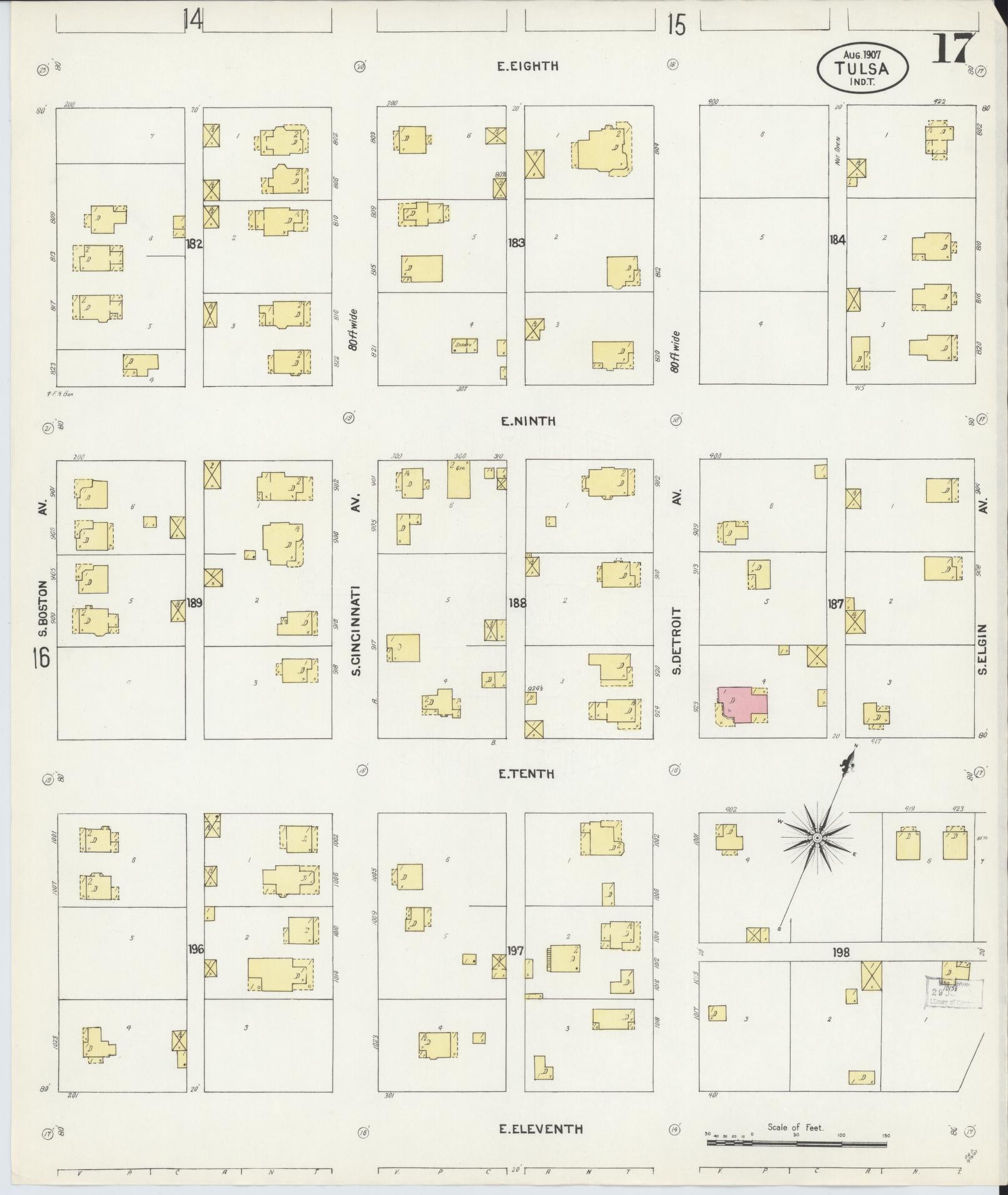Sanborn Fire Insurance Map from Tulsa, Tulsa County, Oklahoma (1907), Sheet #0017 - Complete Map Set gallery image, historic Sanborn map, vintage wall art, Oklahoma Oklahoma