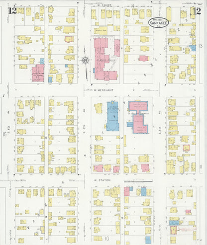 Sanborn Fire Insurance Map from Kankakee, Kankakee County, Illinois (1930), Sheet #0012 - Historic Sanborn Fire Insurance Map Print, vintage old map wall art, antique decor, genealogy gift, Illinois Illinois map