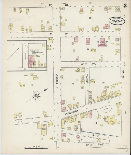 Sanborn Fire Insurance Map from Carlstadt, Bergen County, New Jersey (1890), Sheet #0003 - Historic Sanborn Fire Insurance Map Print, vintage old map wall art, antique decor, genealogy gift, New Jersey New Jersey map