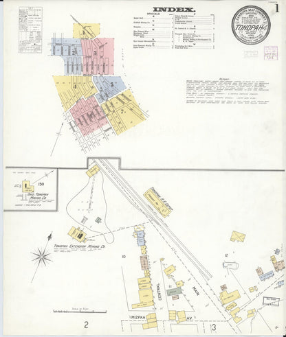 Sanborn Fire Insurance Map from Tonopah, Nye County, Nevada (1905), Sheet #0001 - Complete Map Set gallery image, historic Sanborn map, vintage wall art, Nevada Nevada