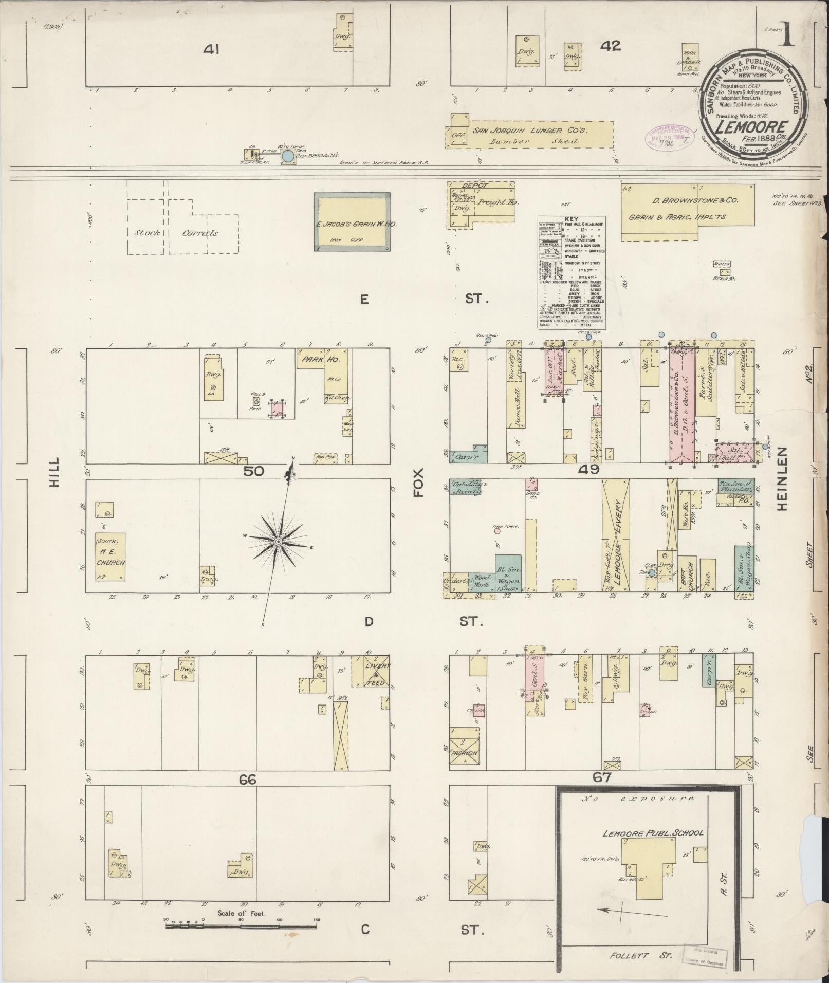 Sanborn Fire Insurance Map from Lemoore, Kings County, California (1888), Sheet #0001 - Historic Sanborn Fire Insurance Map Print, vintage old map wall art, antique decor, genealogy gift, California California map