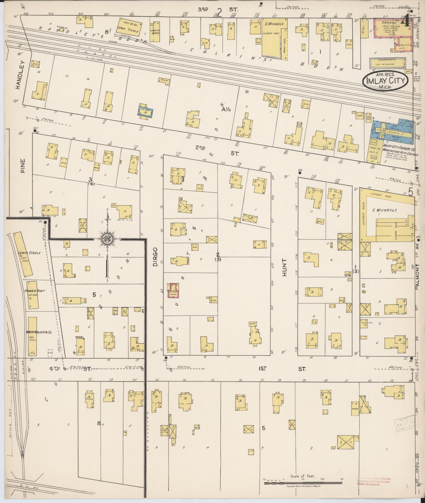 Sanborn Fire Insurance Map from Imlay City, Lapeer County, Michigan (1922), Sheet #0004 - Complete Map Set gallery image, historic Sanborn map, vintage wall art, Michigan Michigan