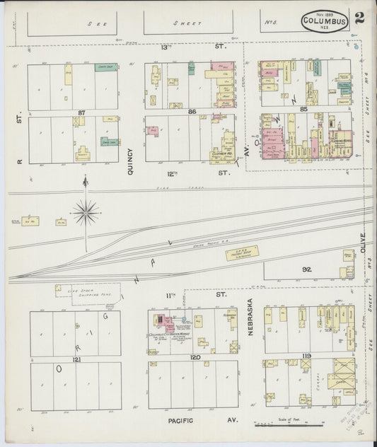 Sanborn Fire Insurance Map from Columbus, Platte County, Nebraska (1889), Sheet #0002 - Historic Sanborn Fire Insurance Map Print, vintage old map wall art, antique decor, genealogy gift, Nebraska Nebraska map