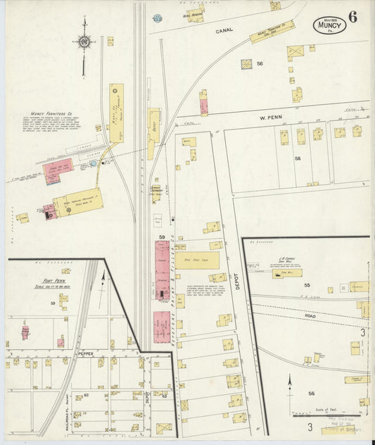 Sanborn Fire Insurance Map from Muncy, Lycoming County, Pennsylvania (1916), Sheet #0006 - Historic Sanborn Fire Insurance Map Print, vintage old map wall art, antique decor, genealogy gift, Pennsylvania Pennsylvania map