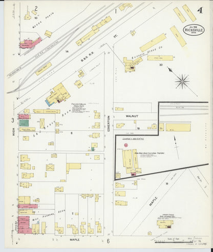 Sanborn Fire Insurance Map from Hicksville, Defiance County, Ohio (1908), Sheet #0004 - Historic Sanborn Fire Insurance Map Print, vintage old map wall art, antique decor, genealogy gift, Ohio Ohio map