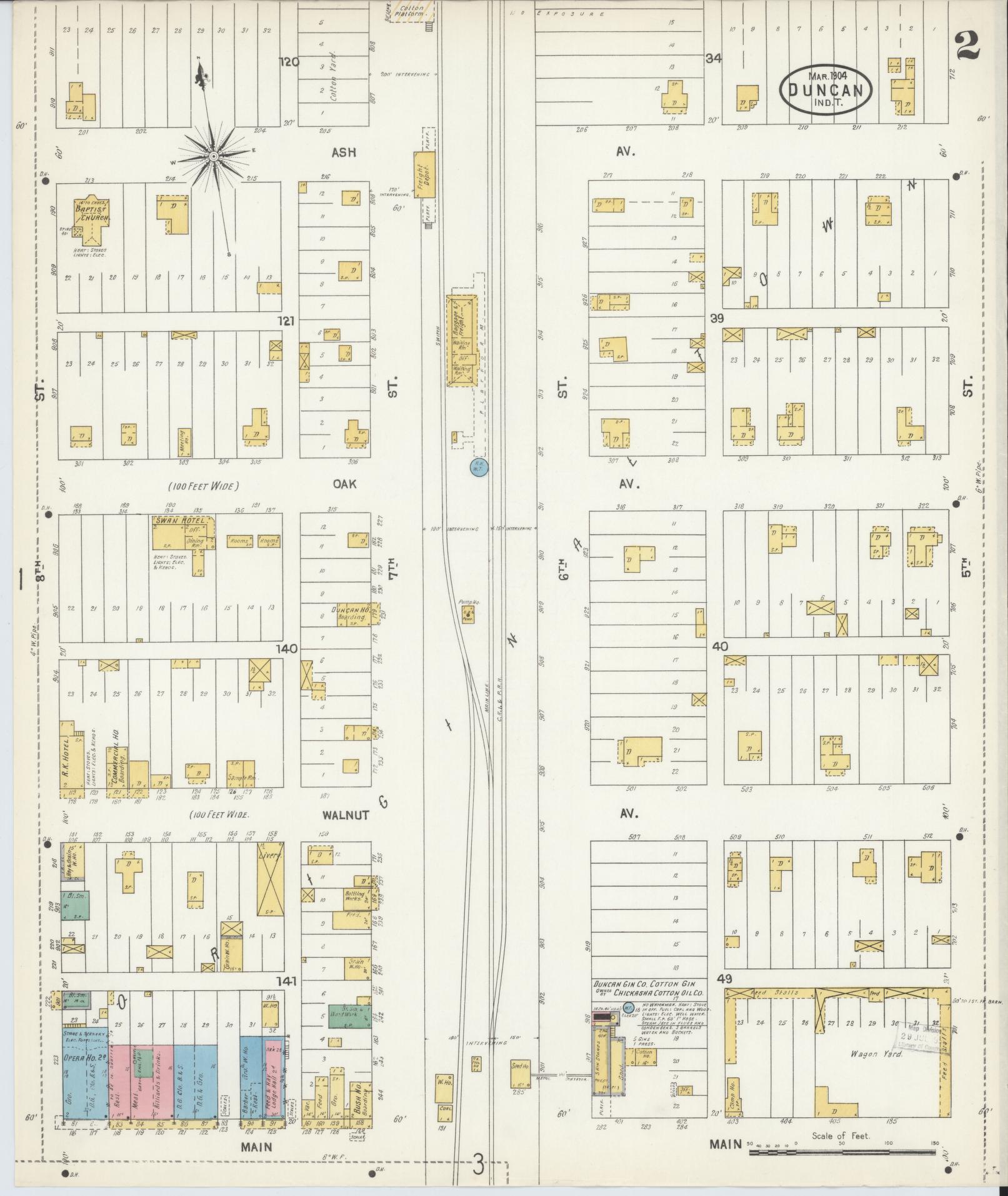 Sanborn Fire Insurance Map from Duncan, Stephens County, Oklahoma (1904), Sheet #0002 - Complete Map Set gallery image, historic Sanborn map, vintage wall art, Oklahoma Oklahoma