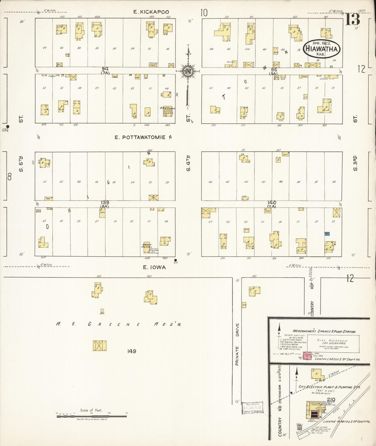 Sanborn Fire Insurance Map from Hiawatha, Brown County, Kansas (1922), Sheet #0013 - Complete Map Set gallery image, historic Sanborn map, vintage wall art, Kansas Kansas
