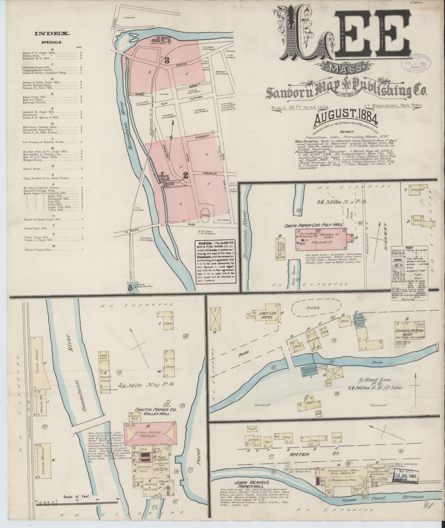 Sanborn Fire Insurance Map from Lee, Berkshire County, Massachusetts (1884), Sheet #0001 - Complete Map Set gallery image, historic Sanborn map, vintage wall art, Massachusetts Massachusetts