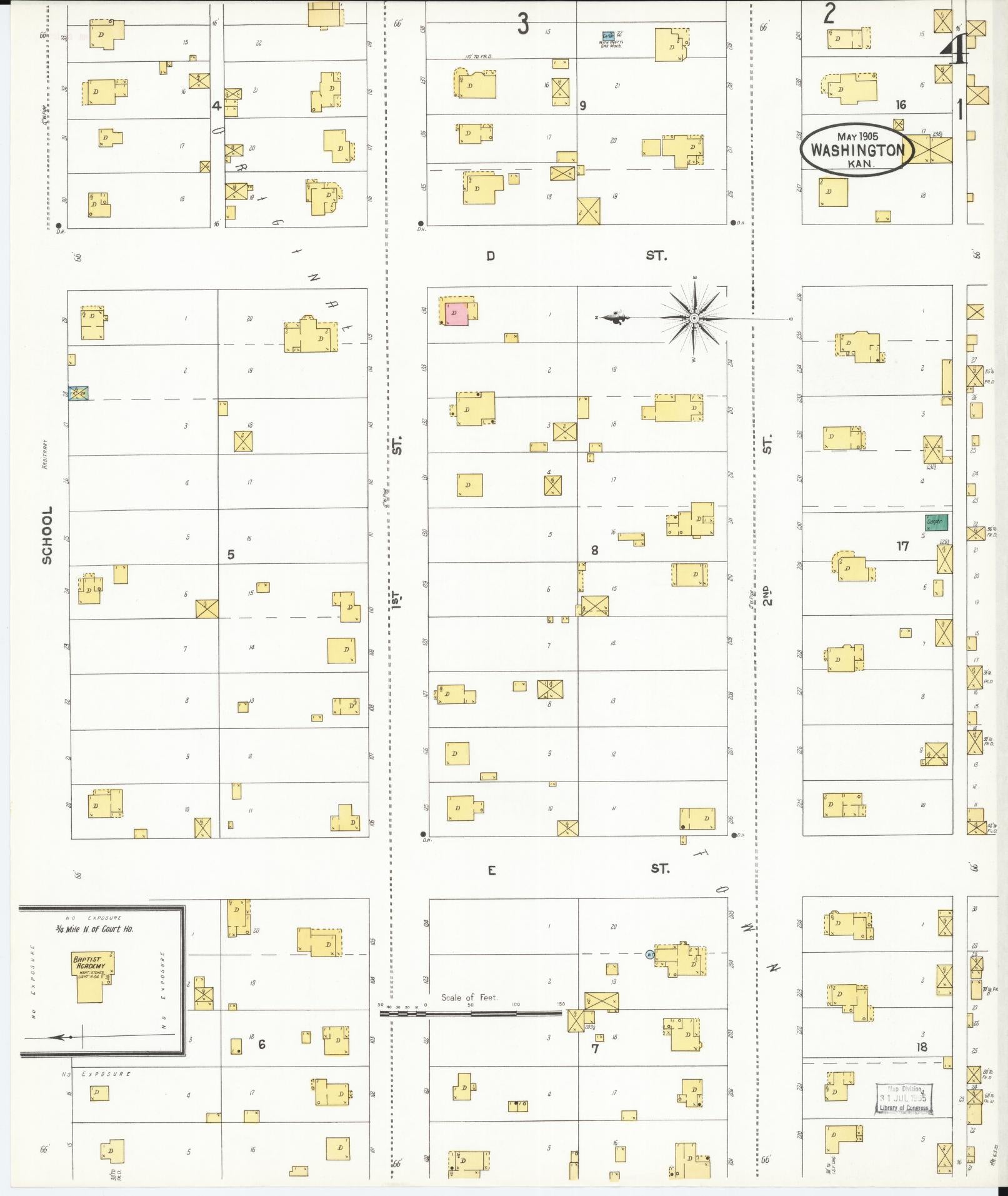 Sanborn Fire Insurance Map from Washington, Washington County, Kansas (1905), Sheet #0004 - Historic Sanborn Fire Insurance Map Print, vintage old map wall art, antique decor, genealogy gift, Sanborn Fire Insurance Map from Washington Washington map