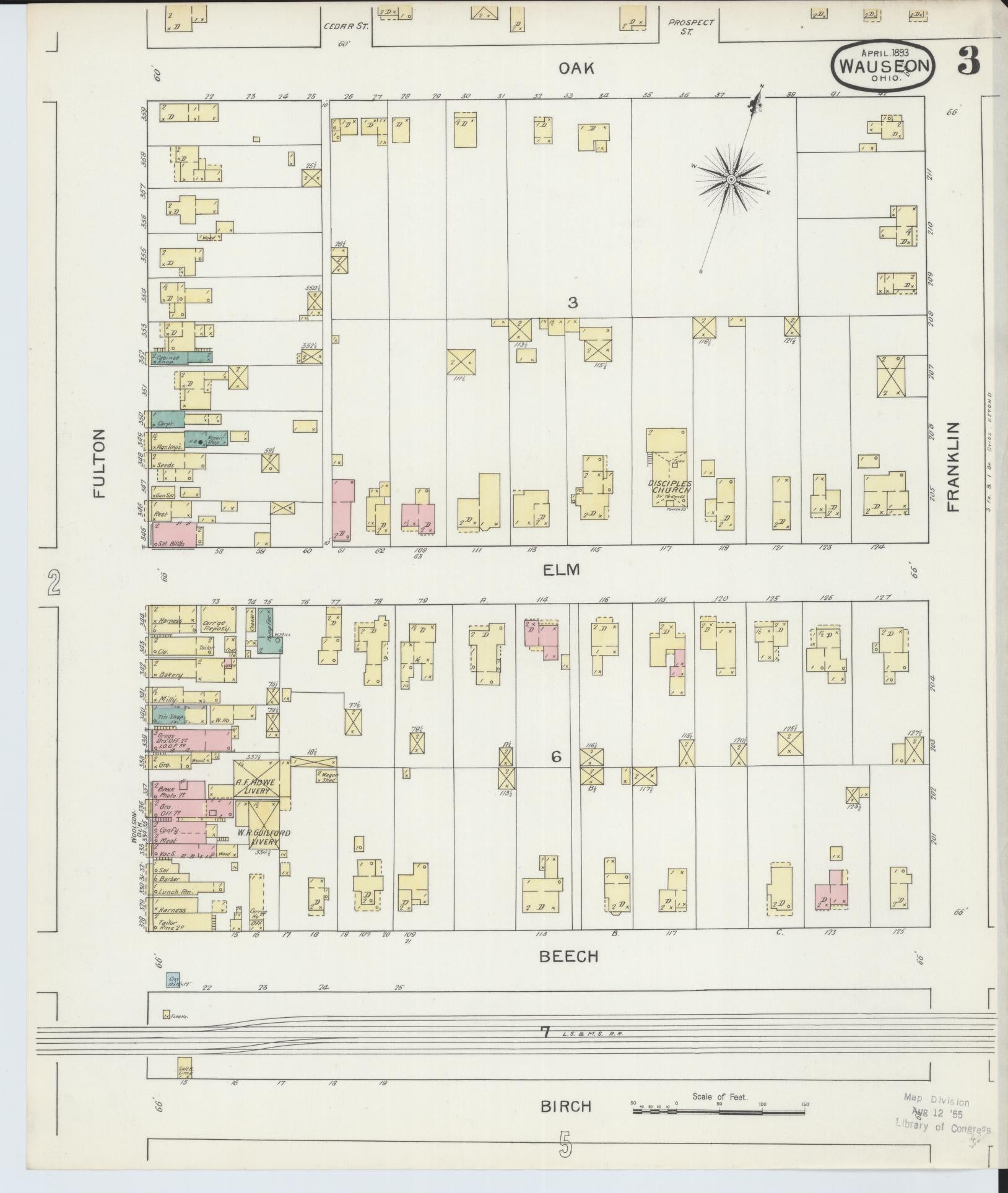 Sanborn Fire Insurance Map from Wauseon, Fulton County, Ohio (1893), Sheet #0003 - Complete Map Set gallery image, historic Sanborn map, vintage wall art, Ohio Ohio