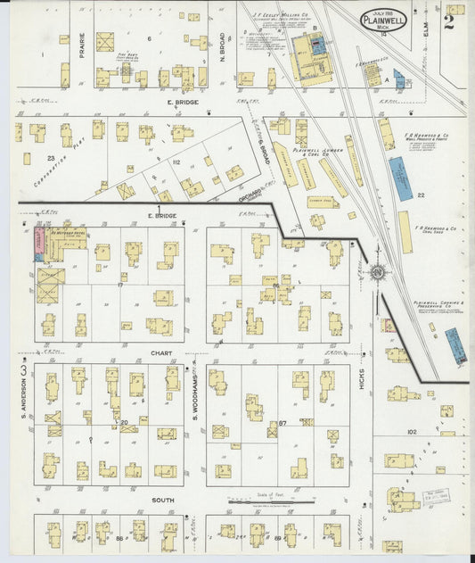 Sanborn Fire Insurance Map from Plainwell, Allegan County, Michigan (1918), Sheet #0002 - Historic Sanborn Fire Insurance Map Print, vintage old map wall art, antique decor, genealogy gift, Michigan Michigan map