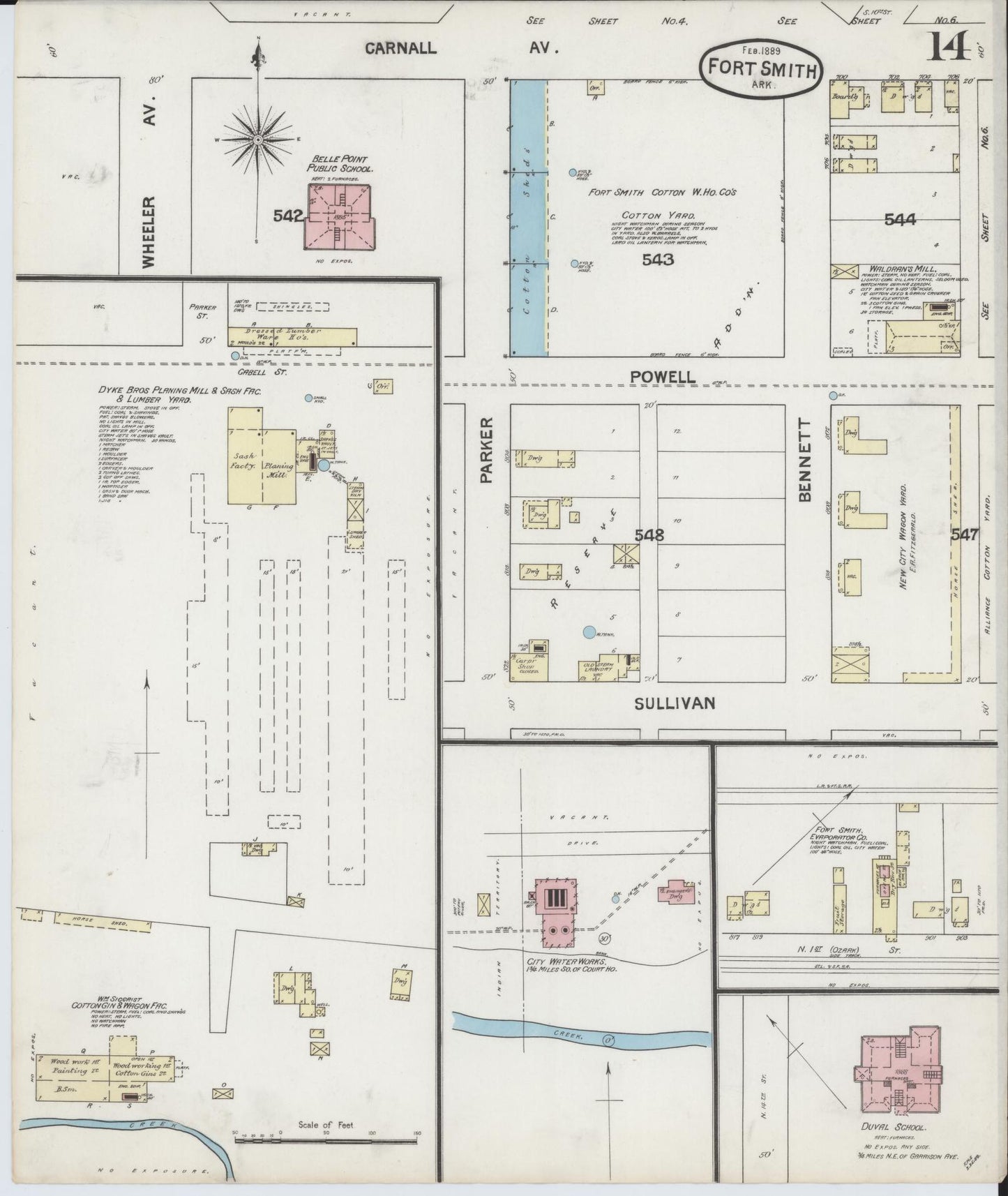Sanborn Fire Insurance Map from Fort Smith, Sebastian County, Arkansas (1889), Sheet #0014 - Complete Map Set gallery image, historic Sanborn map, vintage wall art, Arkansas Arkansas