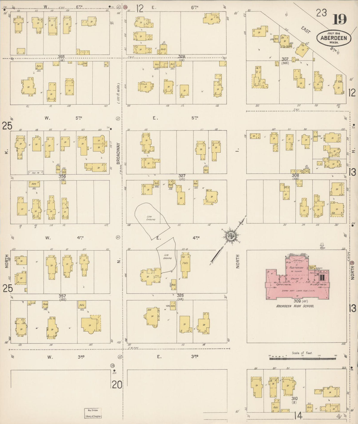 Sanborn Fire Insurance Map from Aberdeen, Grays Harbor County, Washington (1914), Sheet #0019 - Complete Map Set gallery image, historic Sanborn map, vintage wall art, Washington Washington