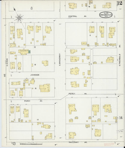 Sanborn Fire Insurance Map from Greenville, Washington County, Mississippi (1896), Sheet #0012 - Complete Map Set gallery image, historic Sanborn map, vintage wall art, Mississippi Mississippi