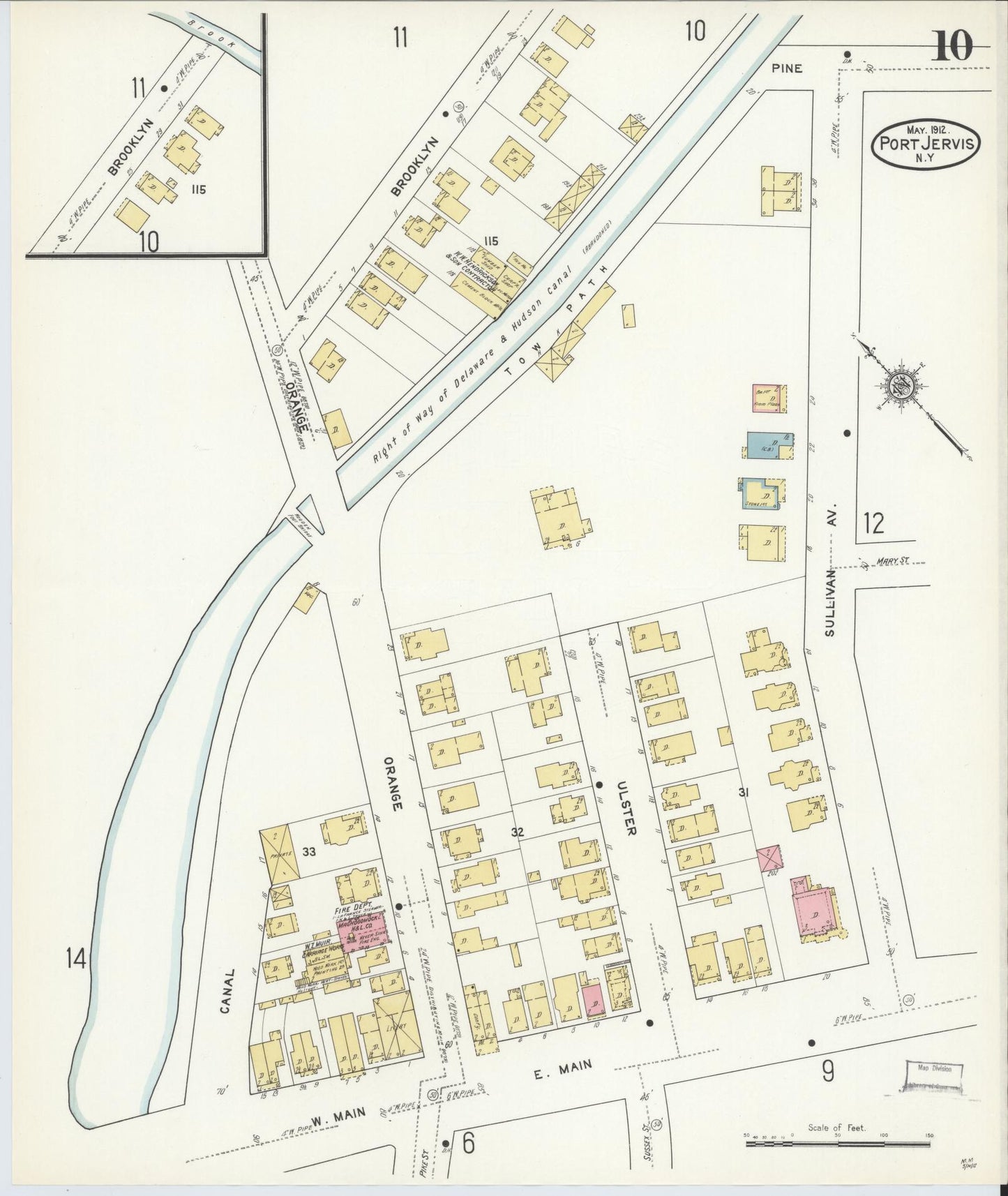 Sanborn Fire Insurance Map from Port Jervis, Orange County, New York (1912), Sheet #0010 - Complete Map Set gallery image, historic Sanborn map, vintage wall art, New York New York
