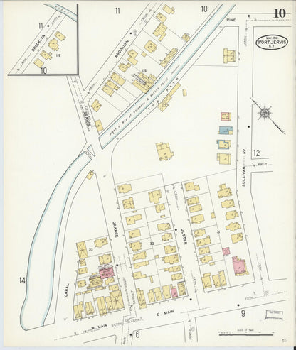 Sanborn Fire Insurance Map from Port Jervis, Orange County, New York (1912), Sheet #0010 - Complete Map Set gallery image, historic Sanborn map, vintage wall art, New York New York