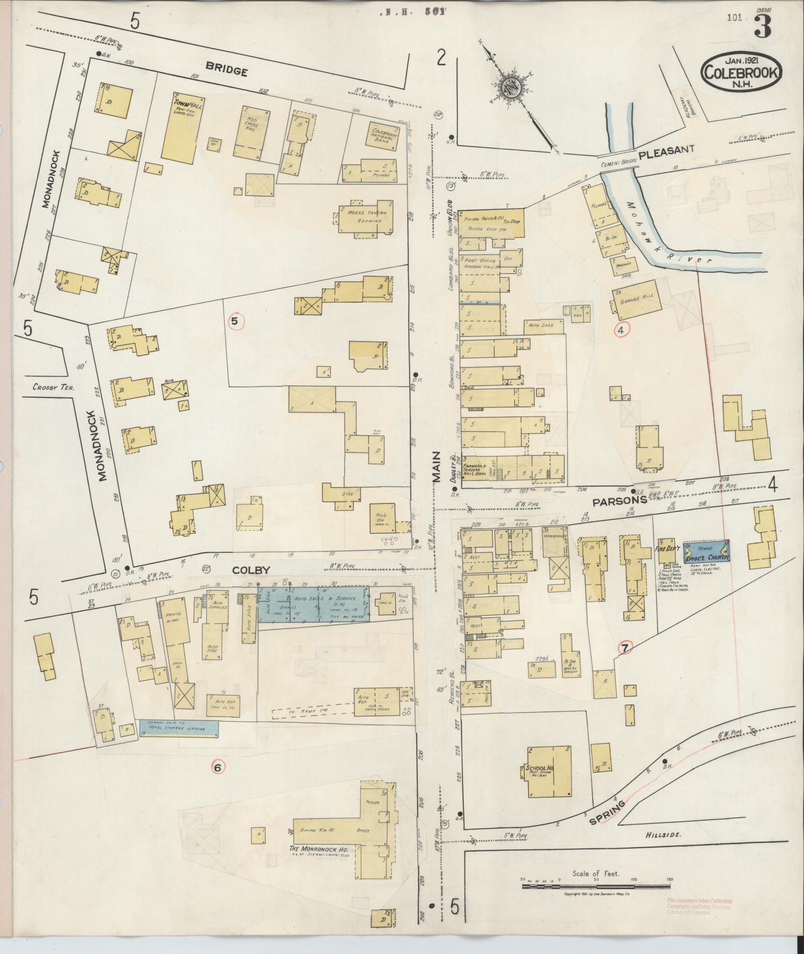 Sanborn Fire Insurance Map from Colebrook, Coos County, New Hampshire (1945), Sheet #0003 - Historic Sanborn Fire Insurance Map Print, vintage old map wall art, antique decor, genealogy gift, New Hampshire New Hampshire map