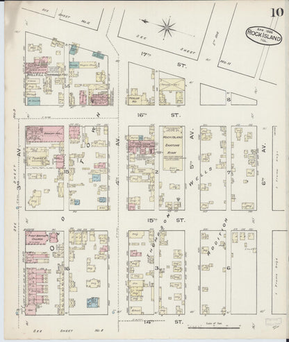 Sanborn Fire Insurance Map from Rock Island, Rock Island County, Illinois (1886), Sheet #0010 - Complete Map Set gallery image, historic Sanborn map, vintage wall art, Illinois Illinois