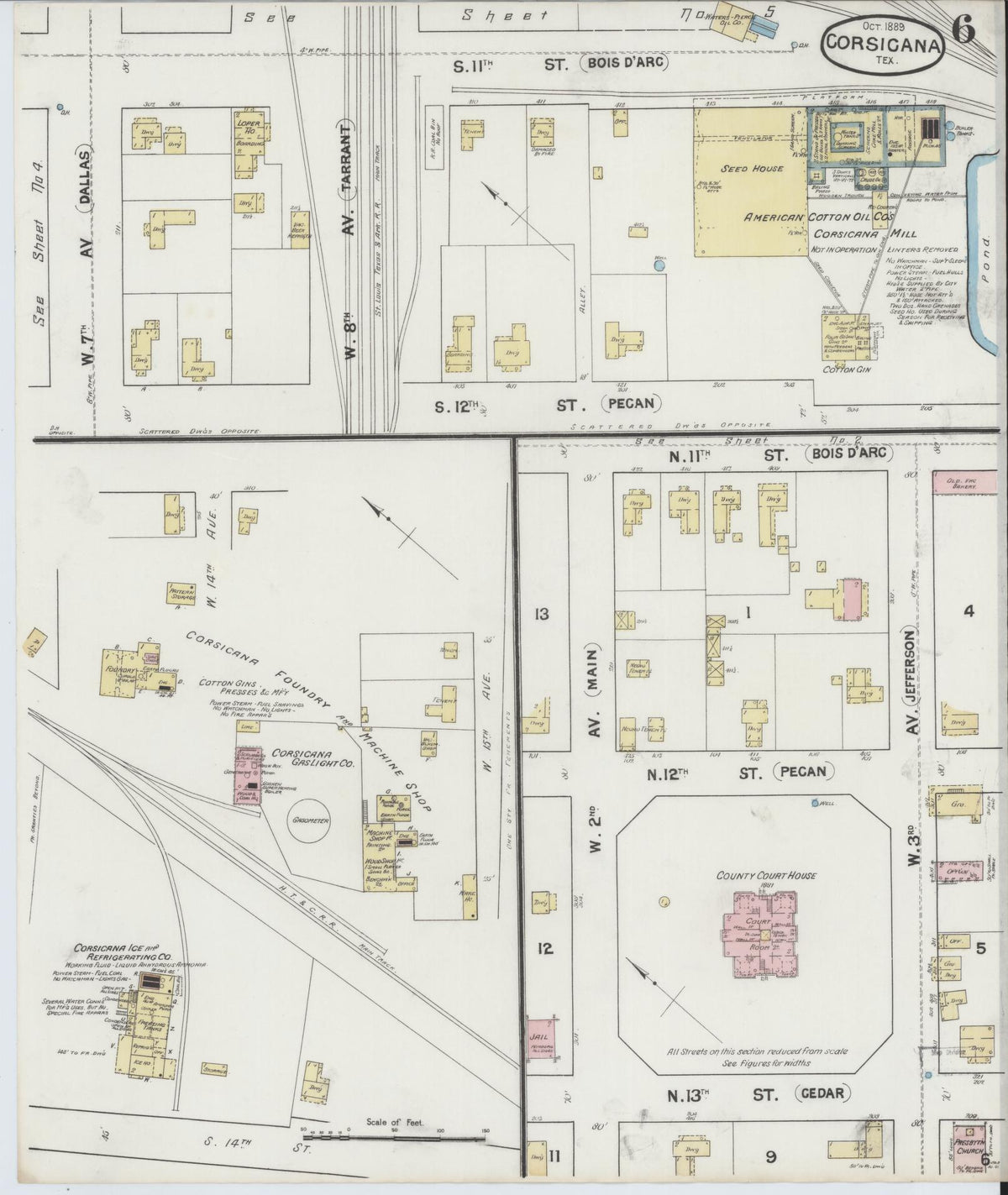 Sanborn Fire Insurance Map from Corsicana, Navarro County, Texas (1889), Sheet #0006 - Complete Map Set gallery image, historic Sanborn map, vintage wall art, Texas Texas
