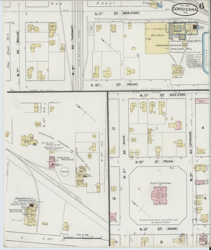 Sanborn Fire Insurance Map from Corsicana, Navarro County, Texas (1889), Sheet #0006 - Complete Map Set gallery image, historic Sanborn map, vintage wall art, Texas Texas