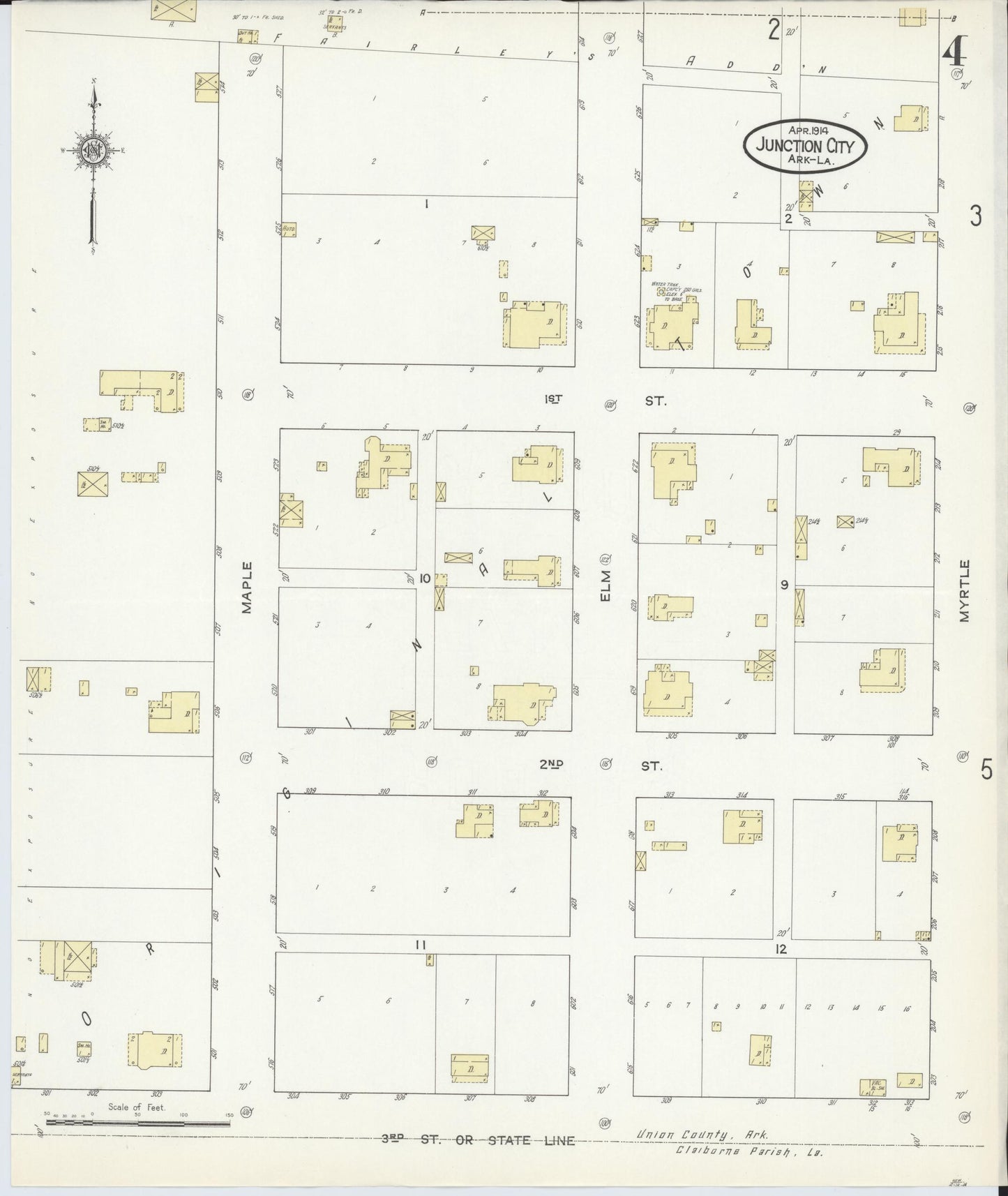Sanborn Fire Insurance Map from Junction City, Union County, Arkansas (1914), Sheet #0004 - Historic Sanborn Fire Insurance Map Print, vintage old map wall art, antique decor, genealogy gift, Arkansas Arkansas map