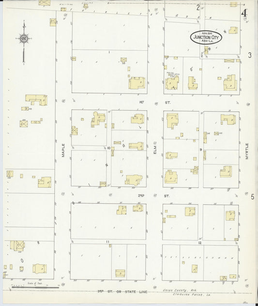 Sanborn Fire Insurance Map from Junction City, Union County, Arkansas (1914), Sheet #0004 - Historic Sanborn Fire Insurance Map Print, vintage old map wall art, antique decor, genealogy gift, Arkansas Arkansas map