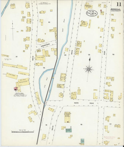 Sanborn Fire Insurance Map from Palmer, Hampden County, Massachusetts (1906), Sheet #0011 - Historic Sanborn Fire Insurance Map Print, vintage old map wall art, antique decor, genealogy gift, Massachusetts Massachusetts map