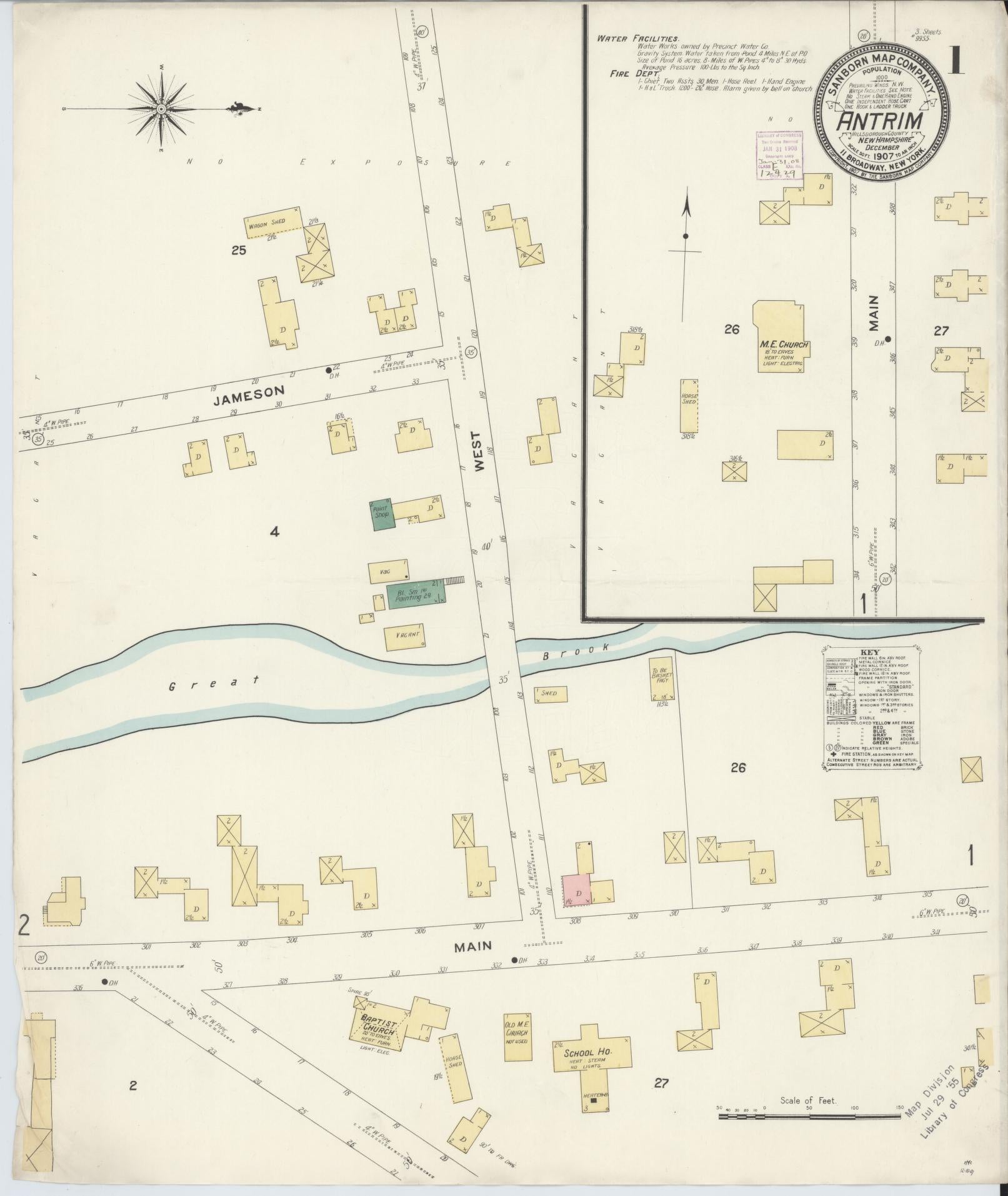Sanborn Fire Insurance Map from Antrim, Hillsborough County, New Hampshire. (1907) – Historic Sanborn Fire Insurance Map Print