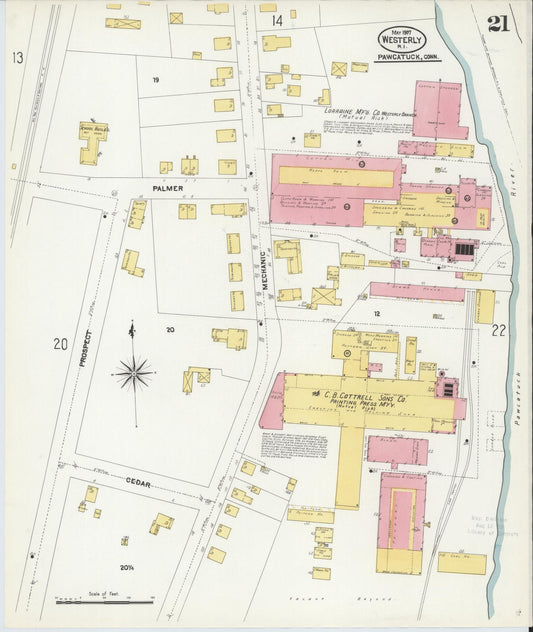 Sanborn Fire Insurance Map from Westerly, Washington County, Rhode Island (1907), Sheet #0021 - Historic Sanborn Fire Insurance Map Print, vintage old map wall art, antique decor, genealogy gift, Rhode Island Rhode Island map