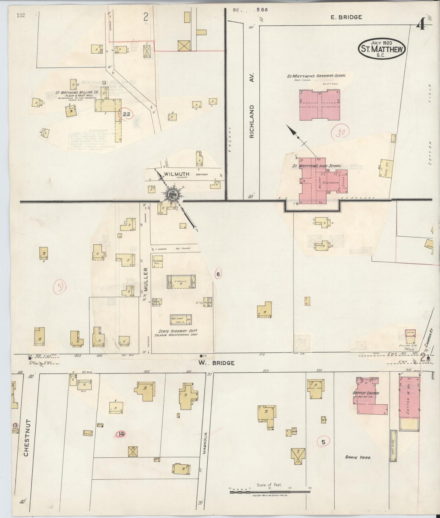Sanborn Fire Insurance Map from Saint Matthews, Calhoun County, South Carolina (1935), Sheet #0004 - Historic Sanborn Fire Insurance Map Print, vintage old map wall art, antique decor, genealogy gift, South Carolina South Carolina map