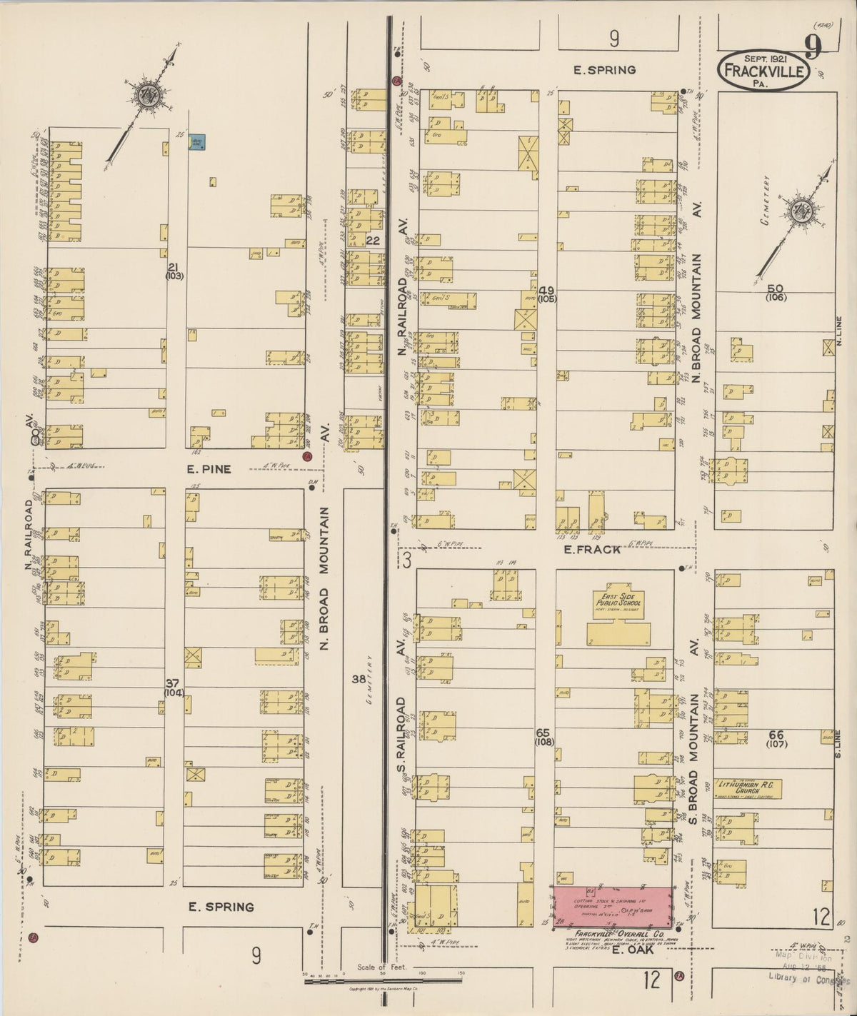 Sanborn Fire Insurance Map from Frackville, Schuylkill County, Pennsylvania (1921), Sheet #0009 - Complete Map Set gallery image, historic Sanborn map, vintage wall art, Pennsylvania Pennsylvania