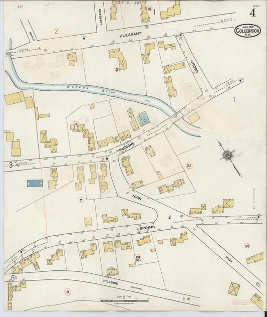 Sanborn Fire Insurance Map from Colebrook, Coos County, New Hampshire (1945), Sheet #0004 - Historic Sanborn Fire Insurance Map Print, vintage old map wall art, antique decor, genealogy gift, New Hampshire New Hampshire map