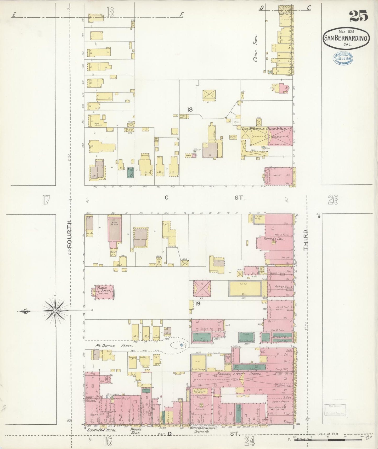 Sanborn Fire Insurance Map from San Bernardino, San Bernardino County, California (1894), Sheet #0025 - Complete Map Set gallery image, historic Sanborn map, vintage wall art, California California