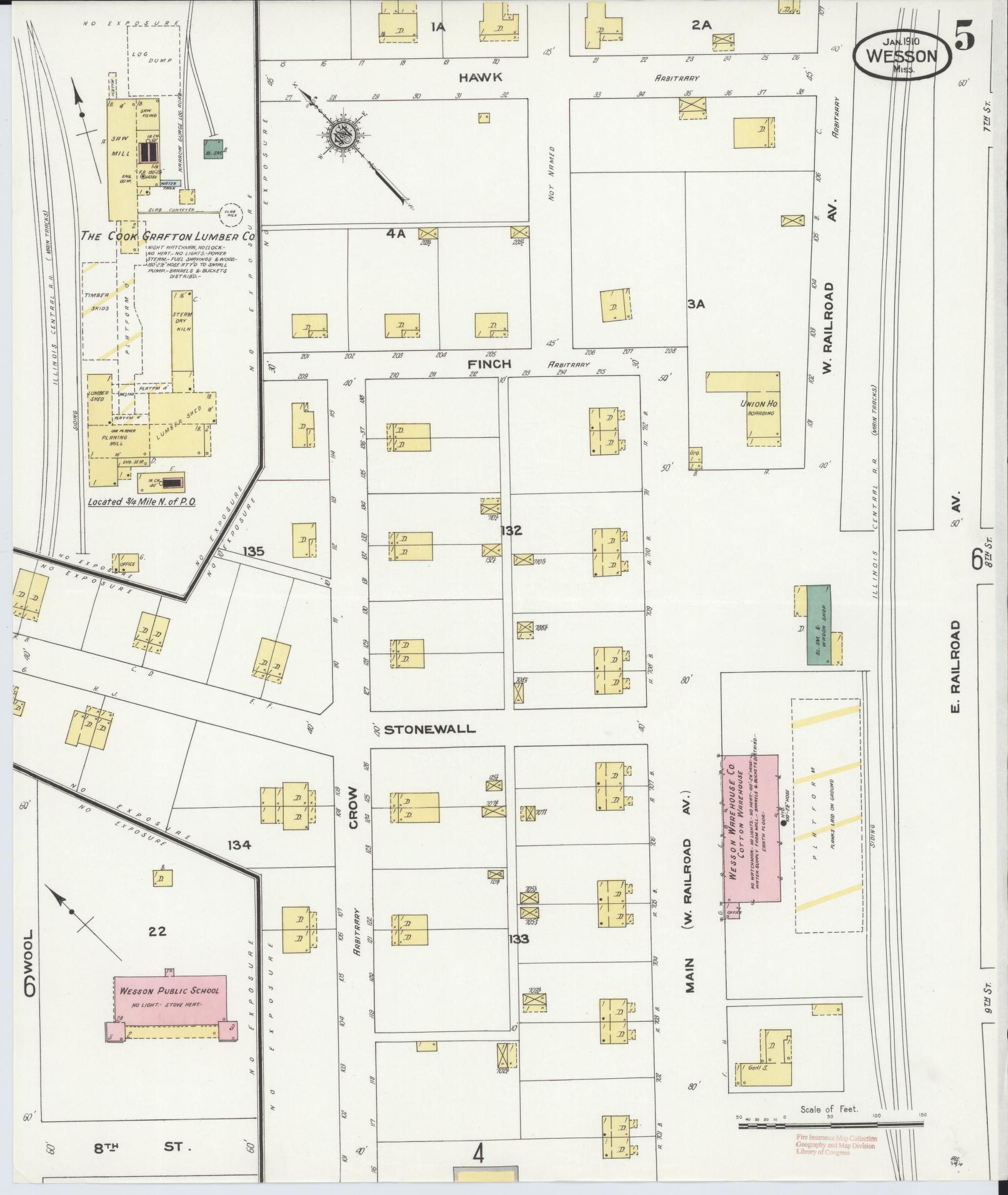Sanborn Fire Insurance Map from Wesson, Copiah County, Mississippi (1910), Sheet #0005 - Complete Map Set gallery image, historic Sanborn map, vintage wall art, Mississippi Mississippi