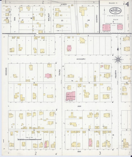 Sanborn Fire Insurance Map from Watseka, Iroquois County, Illinois (1905), Sheet #0004 - Historic Sanborn Fire Insurance Map Print, vintage old map wall art, antique decor, genealogy gift, Illinois Illinois map