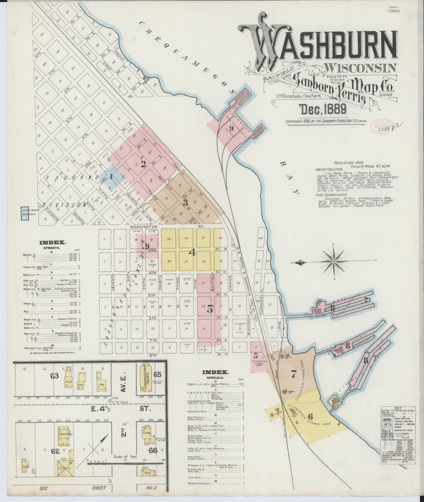 Sanborn Fire Insurance Map from Washburn, Bayfield County, Wisconsin (1889), Sheet #0001 - Historic Sanborn Fire Insurance Map Print, vintage old map wall art, antique decor, genealogy gift, Wisconsin Wisconsin map