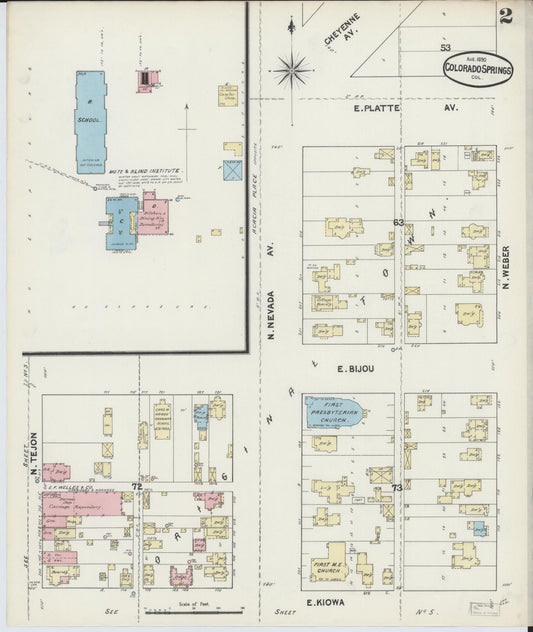 Sanborn Fire Insurance Map from Colorado Springs, El Paso County, Colorado (1890), Sheet #0002 - Historic Sanborn Fire Insurance Map Print, vintage old map wall art, antique decor, genealogy gift, Colorado Colorado map