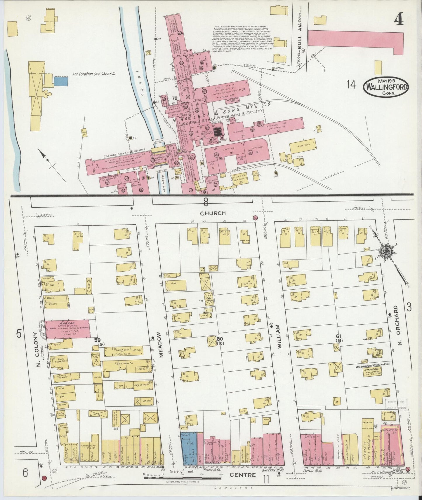 Sanborn Fire Insurance Map from Wallingford, New Haven County, Connecticut (1919), Sheet #0004 - Complete Map Set gallery image, historic Sanborn map, vintage wall art, Connecticut Connecticut