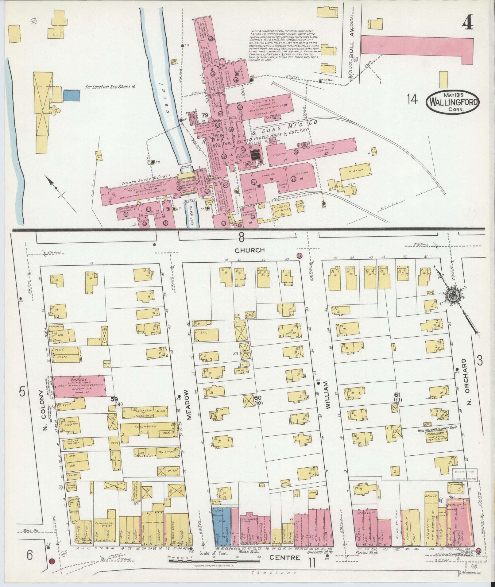 Sanborn Fire Insurance Map from Wallingford, New Haven County, Connecticut (1919), Sheet #0004 - Complete Map Set gallery image, historic Sanborn map, vintage wall art, Connecticut Connecticut
