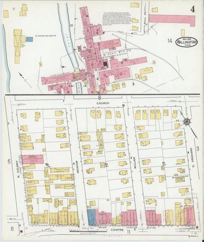 Sanborn Fire Insurance Map from Wallingford, New Haven County, Connecticut (1919), Sheet #0004 - Complete Map Set gallery image, historic Sanborn map, vintage wall art, Connecticut Connecticut